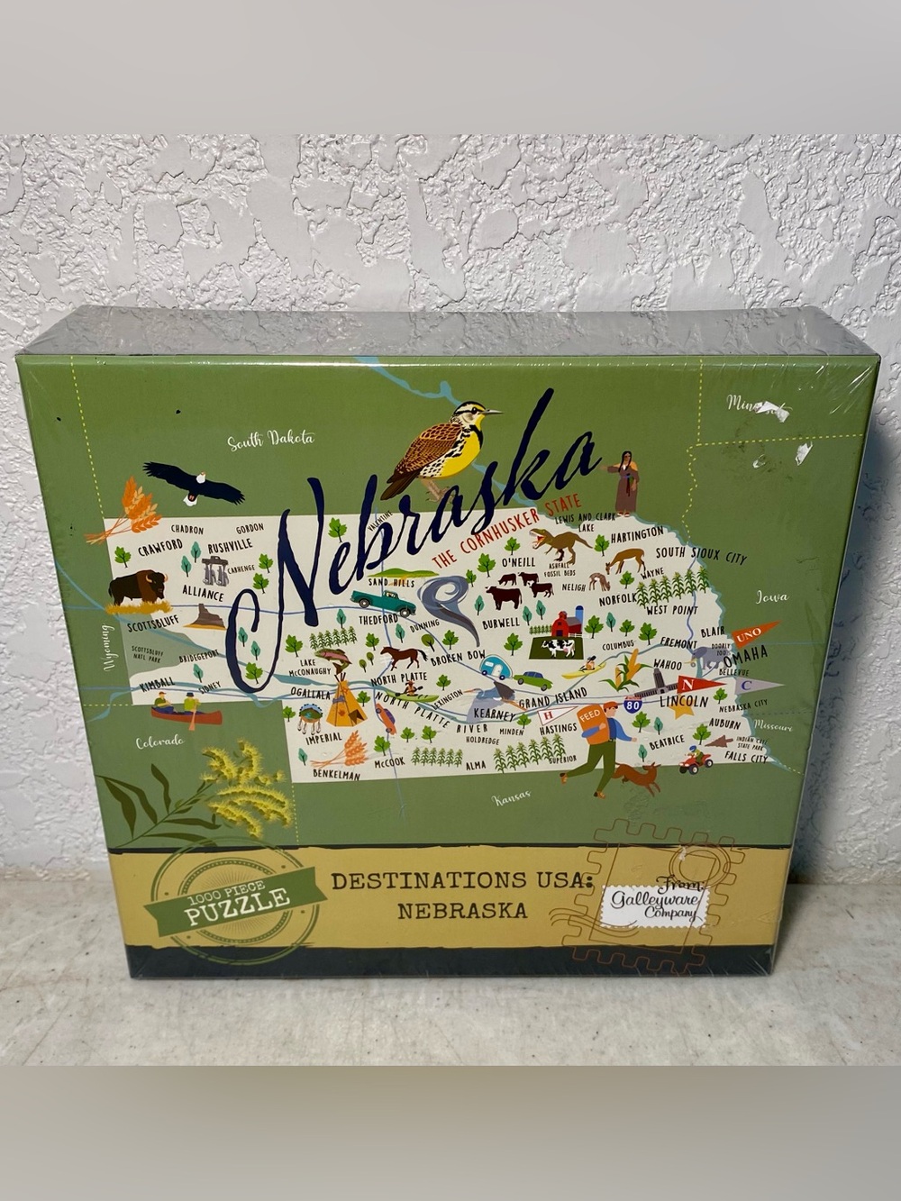 Destinations USA: NEBRASKA 1000 Piece Puzzle GalleryWare Company Jigsaw Map
